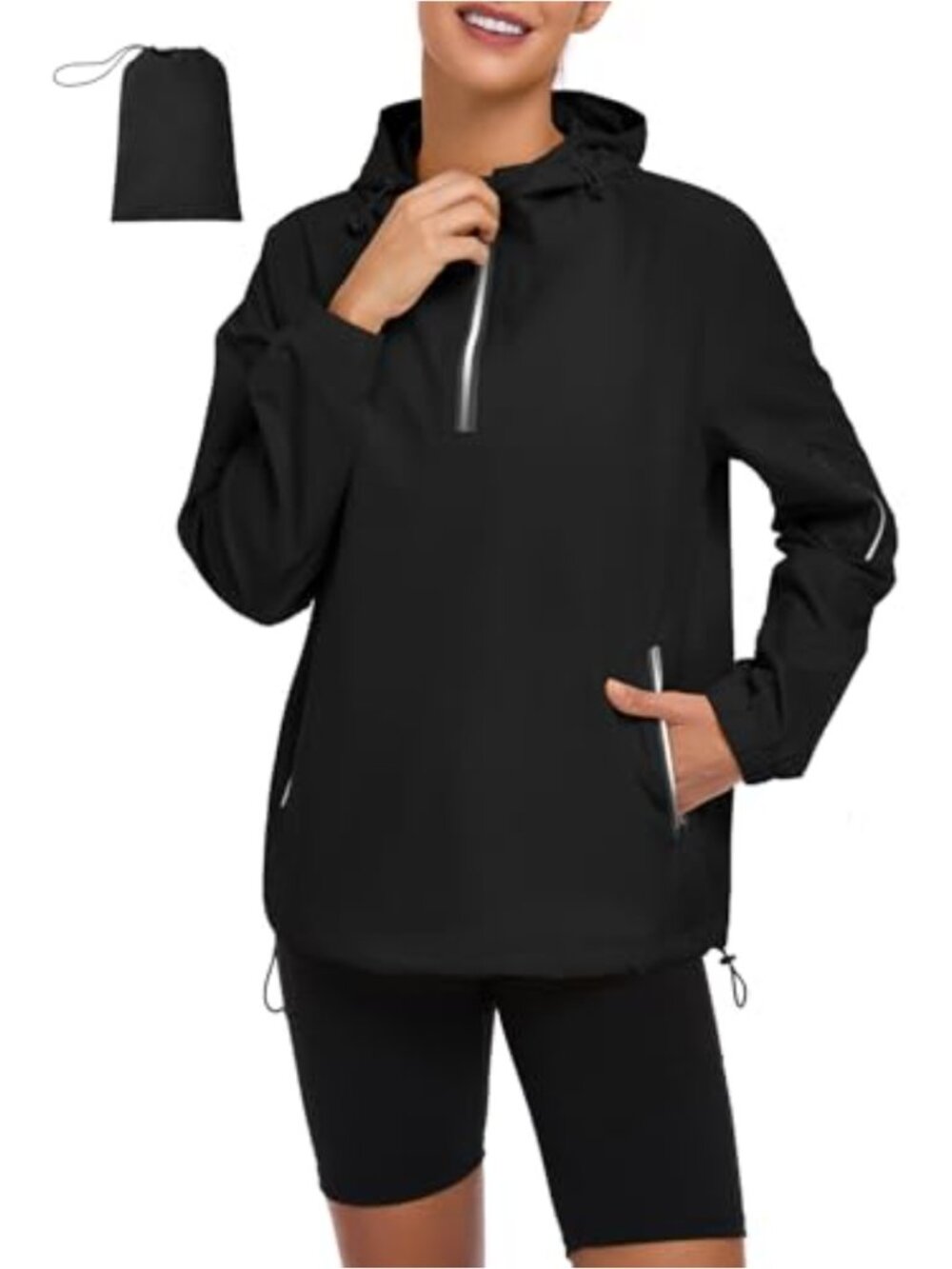 Zando Women Rain Jacket Lightweight Half Zip Hooded Raincoat